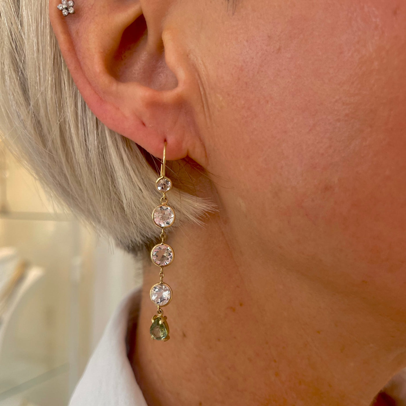 Crystal Drops and Green Sapphire Earrings