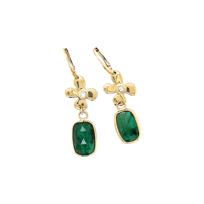 Diamond Lily and Emerald Drop Earrings