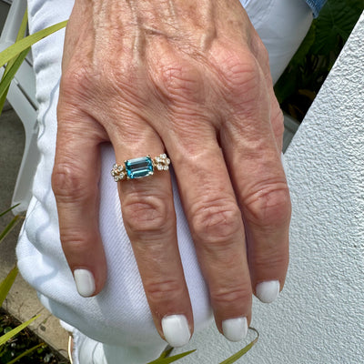 Cala Lily double diamond and Blue Topaz Ring