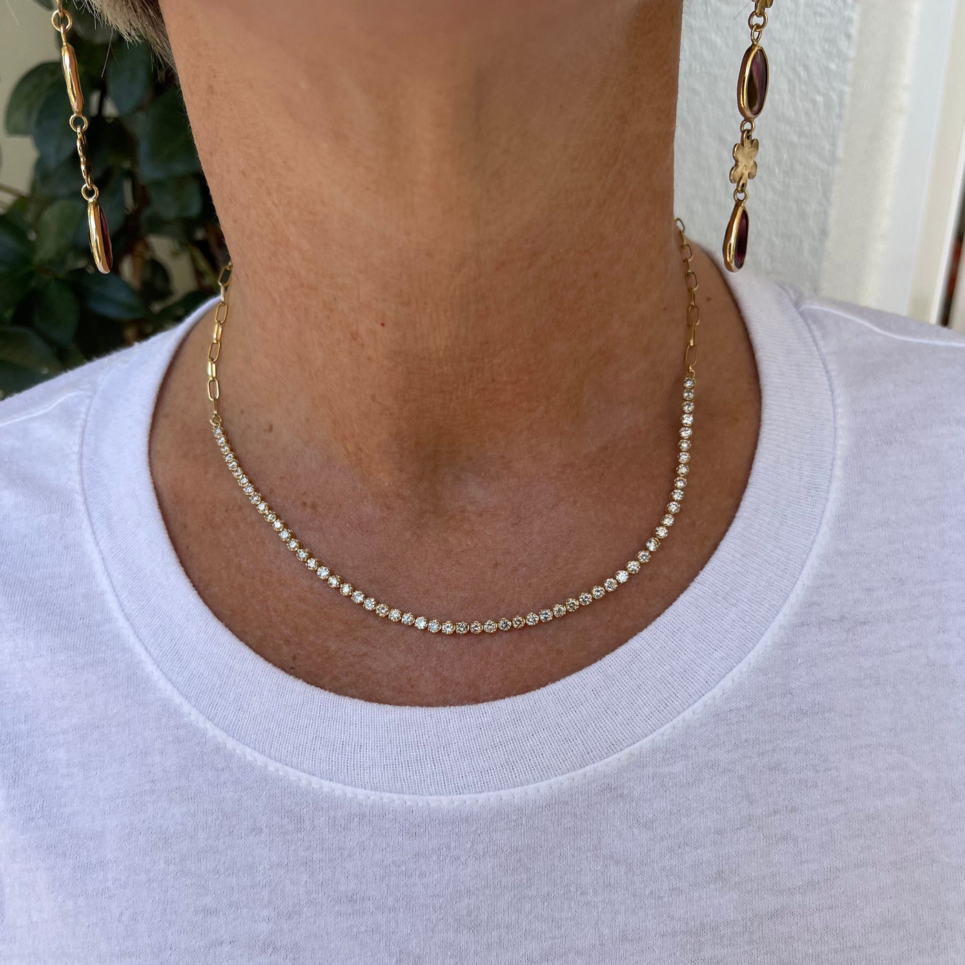 Diamond Crown Set Half and Half Necklace