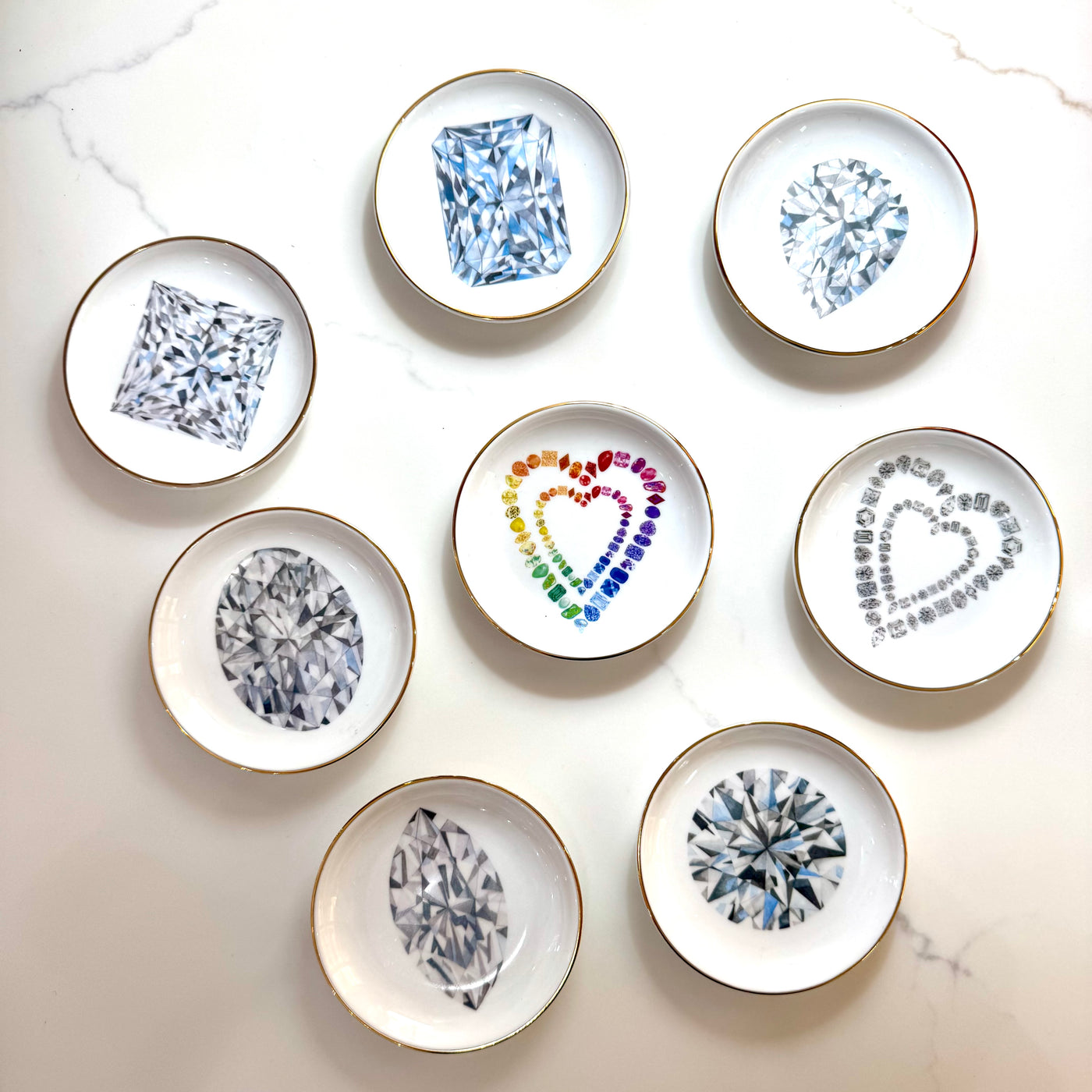Rainbow Gemstone Hearts Porcelain Ring Dish