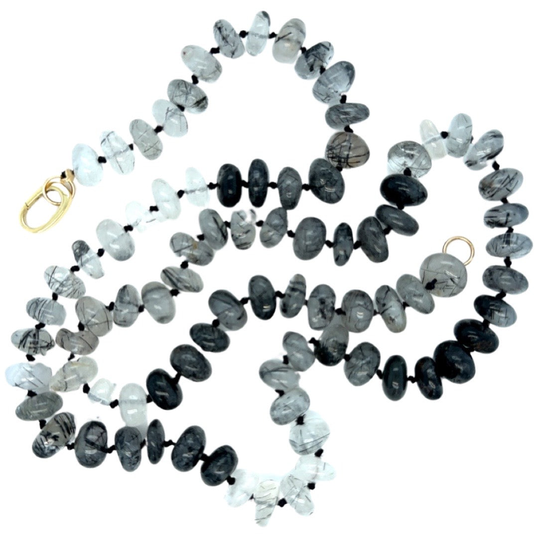 Black Tourmaline Gemstone Bead Necklace/23"