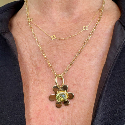 Cushion Cut Yellow/Green Tourmaline Daisy Charm