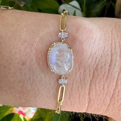 Moonstone & Diamond Chain Link Bracelet