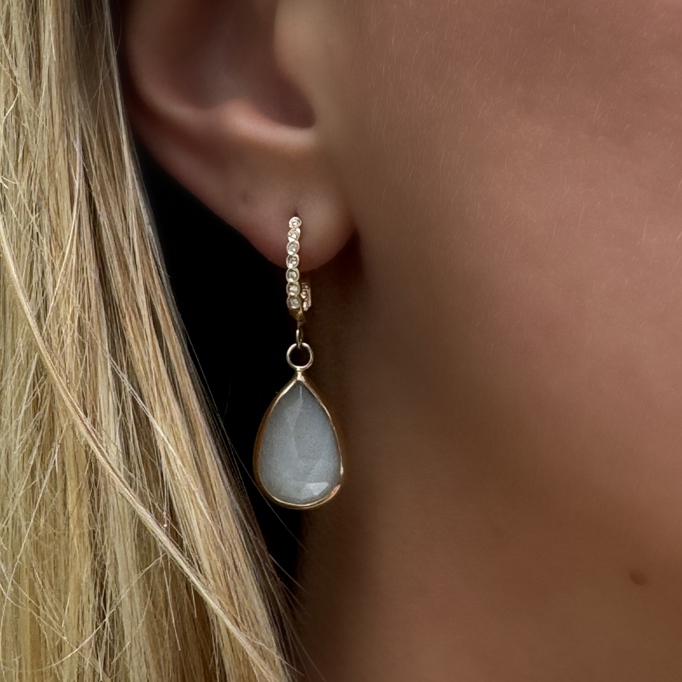 Moonstone & Diamond Drop Earrings