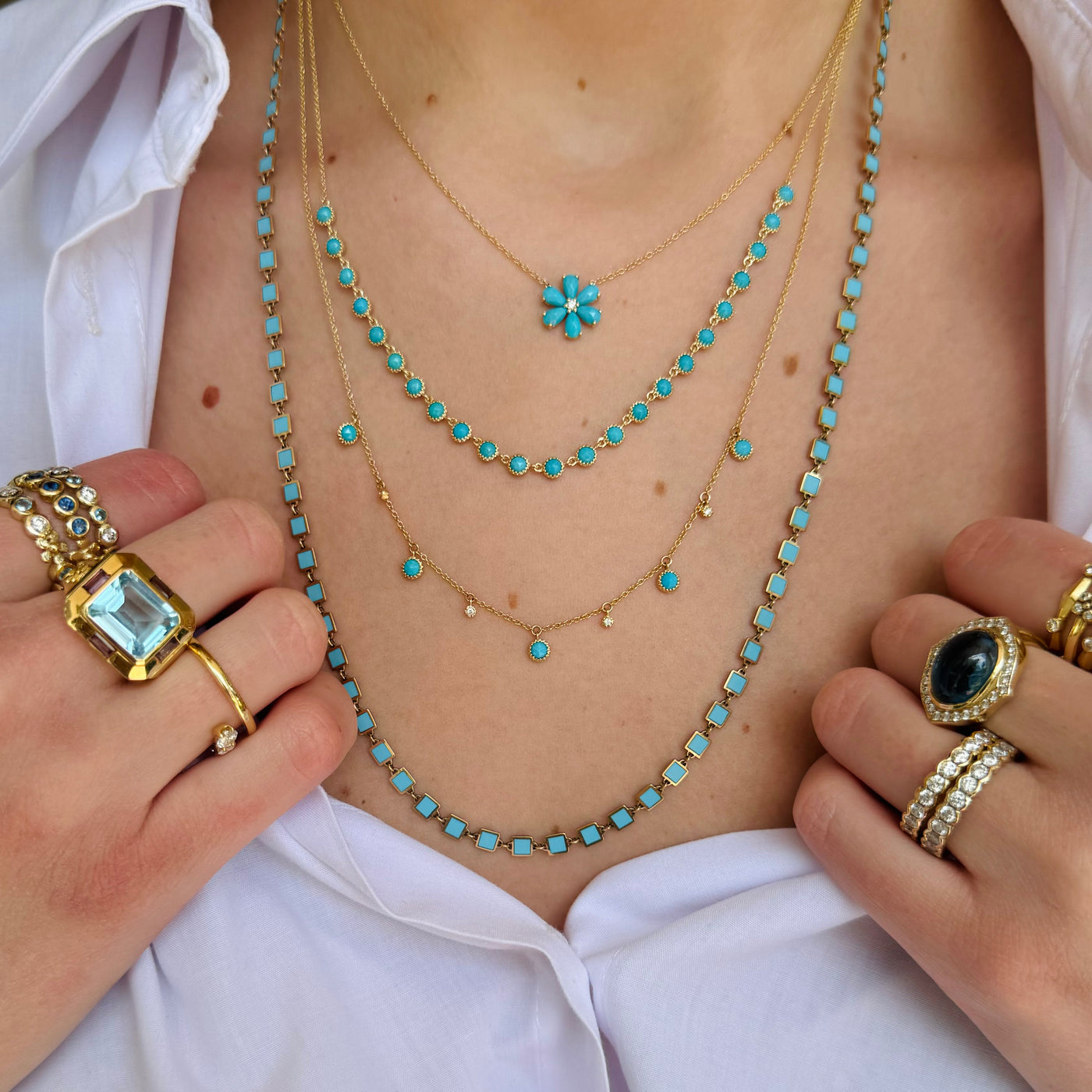 Dangling Turquoise & Diamond Necklace