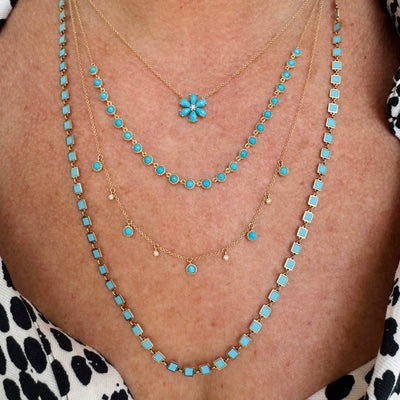Dangling Turquoise & Diamond Necklace