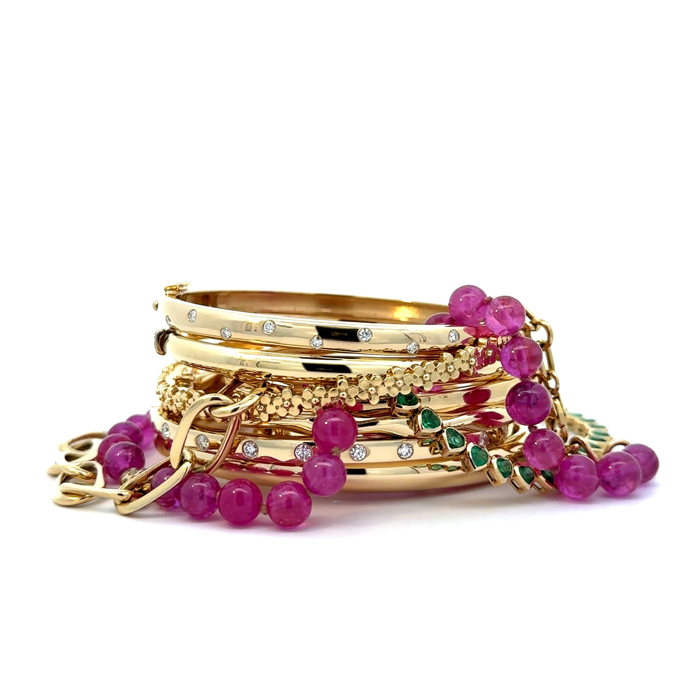 Natural Pink Sapphire Bead and Gold Link Bracelet