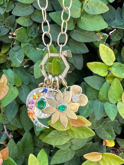 Sunburst Leaf Charm with Emerald