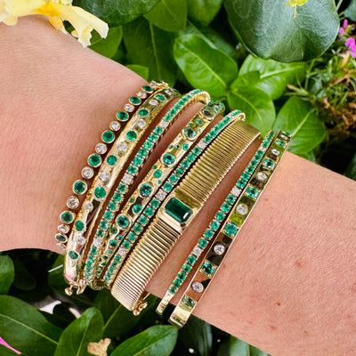 Emerald & Diamond Burst Bangle