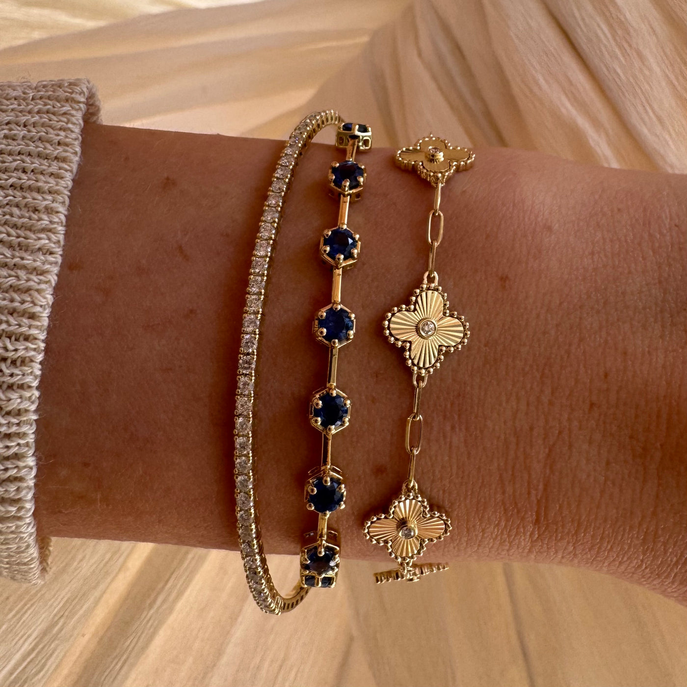 Fluted Diamond Clover Bracelet