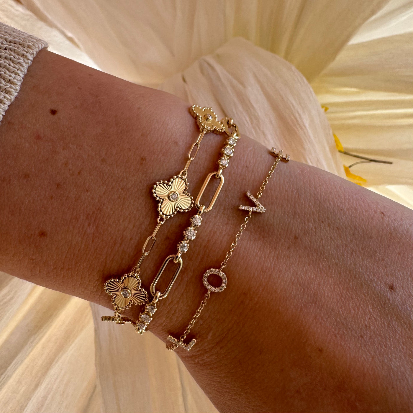 Fluted Diamond Clover Bracelet