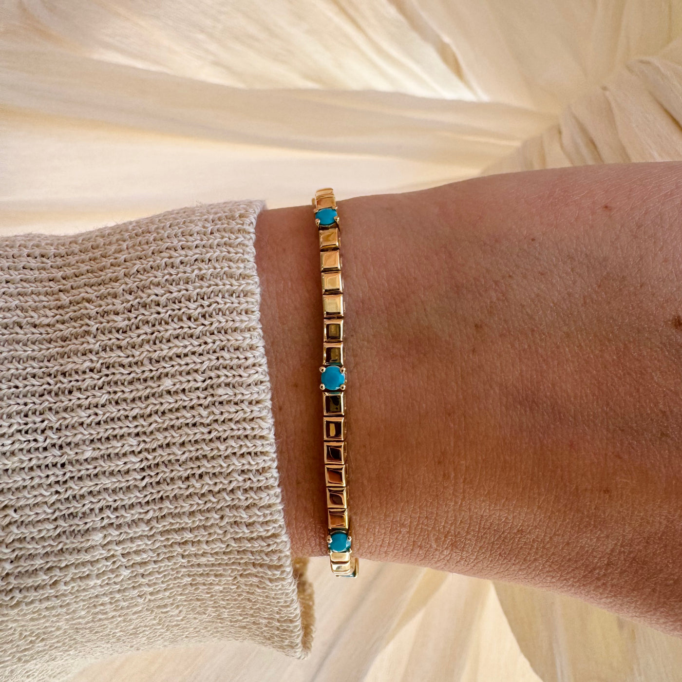 Turquoise & Gold Tennis Bracelet