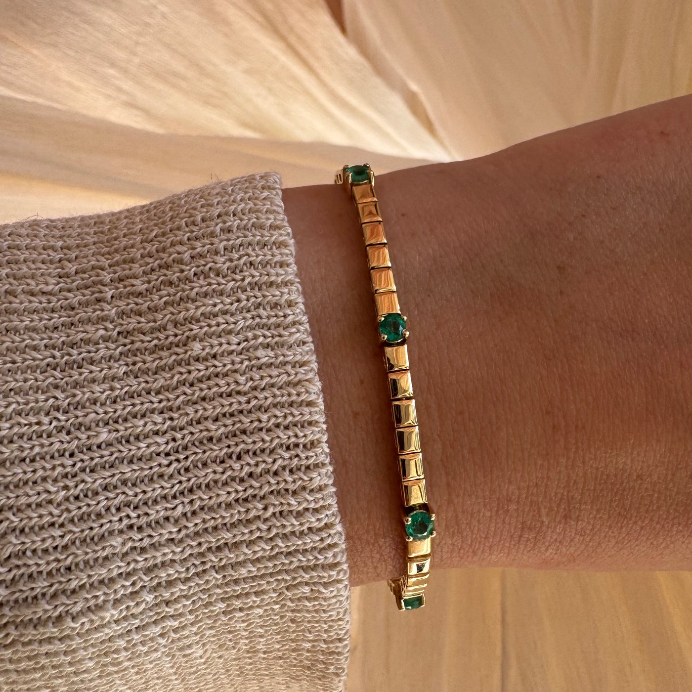 Emerald & Gold Tennis Bracelet