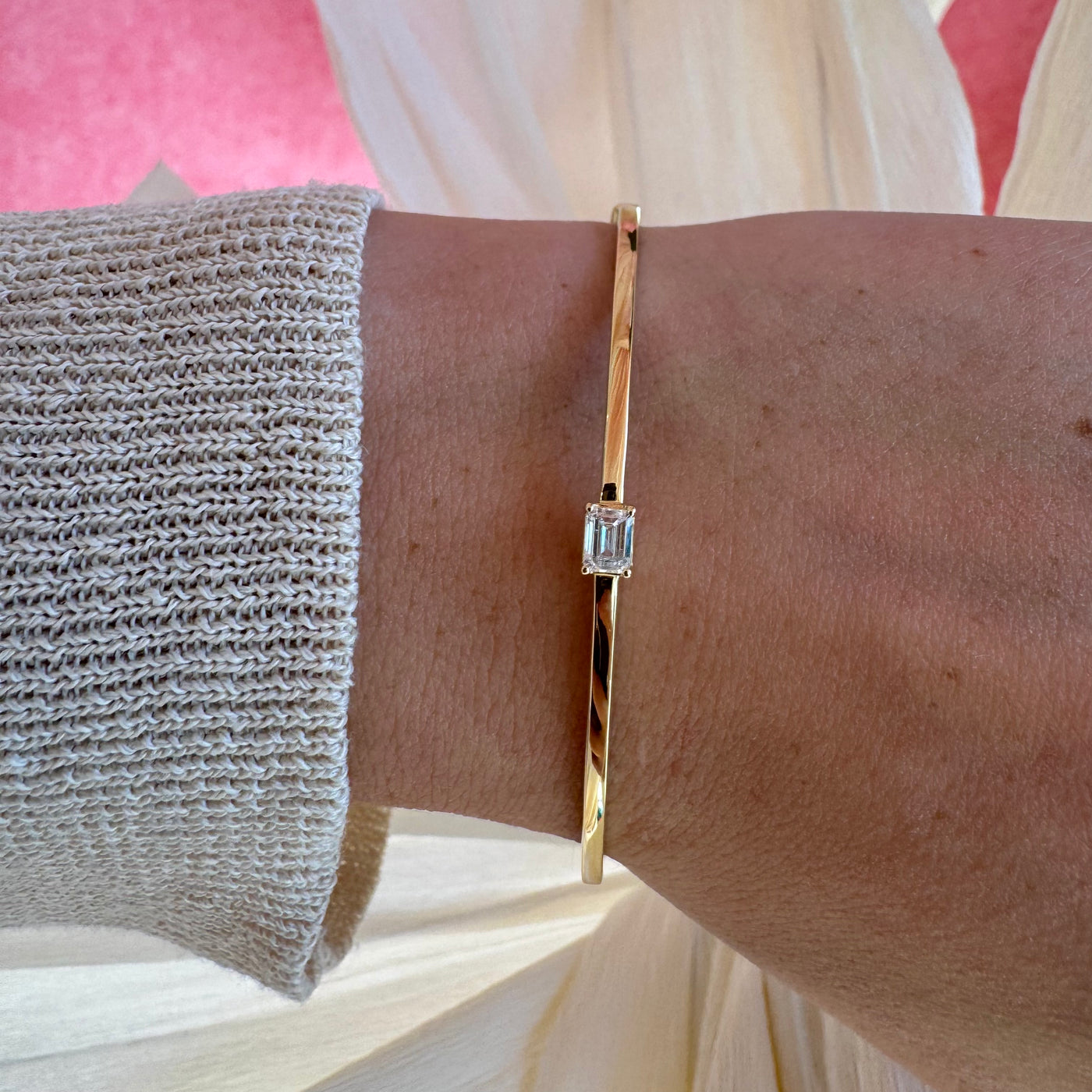 Emerald Diamond Solitaire Bangle