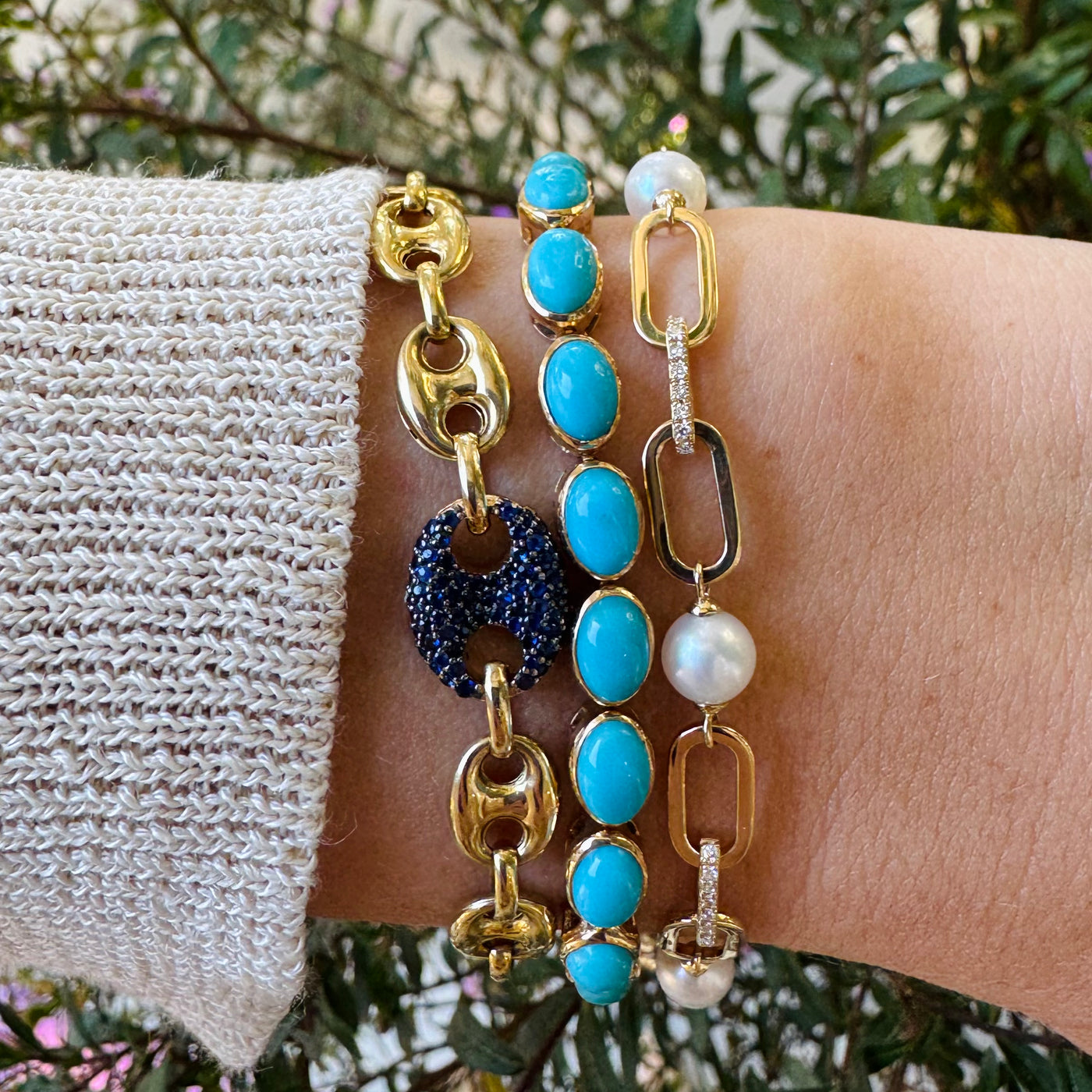 Pearl & Diamond Link Paperclip Bracelet