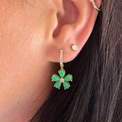 Chrysoprase & Diamond Flower Drop Earrings