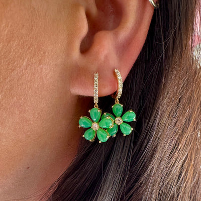 Chrysoprase & Diamond Flower Drop Earrings