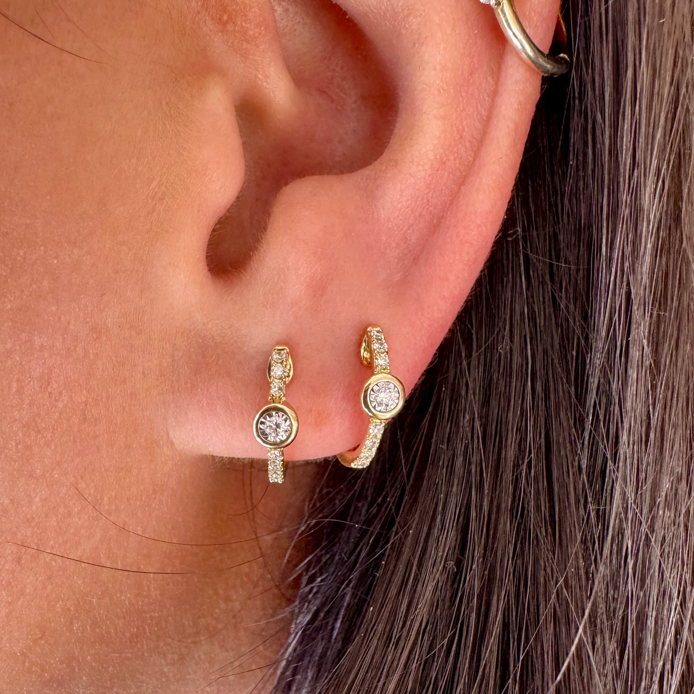 Bezel and Diamond Row Huggies