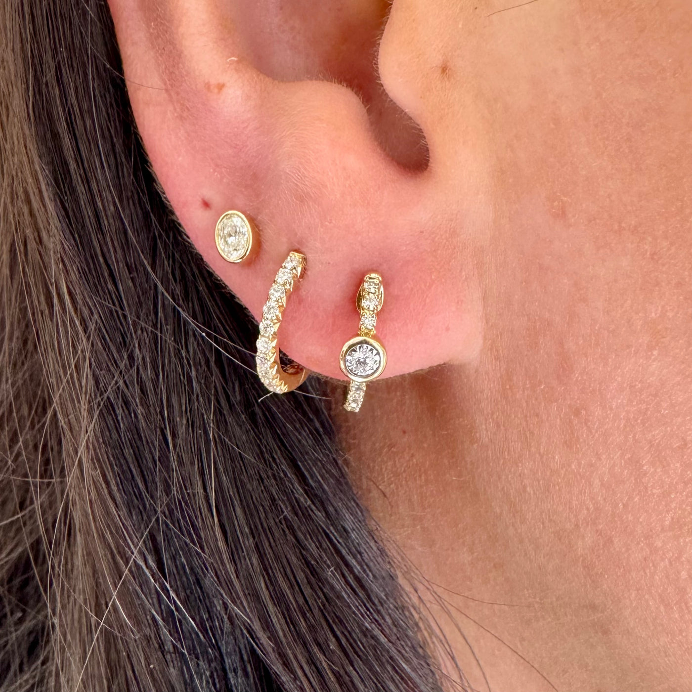 Bezel and Diamond Row Huggies