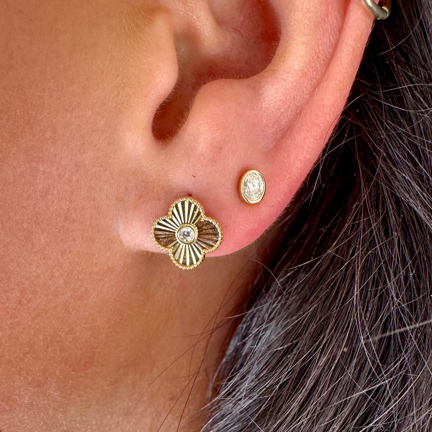 Fluted Diamond Clover Studs