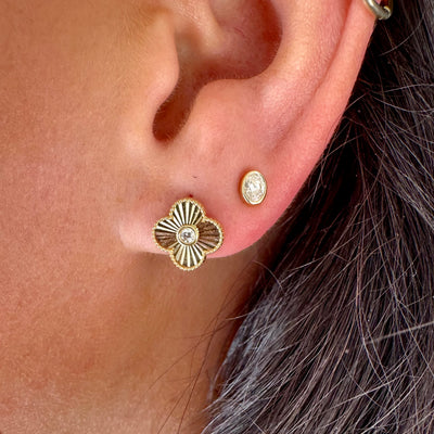 Fluted Diamond Clover Studs