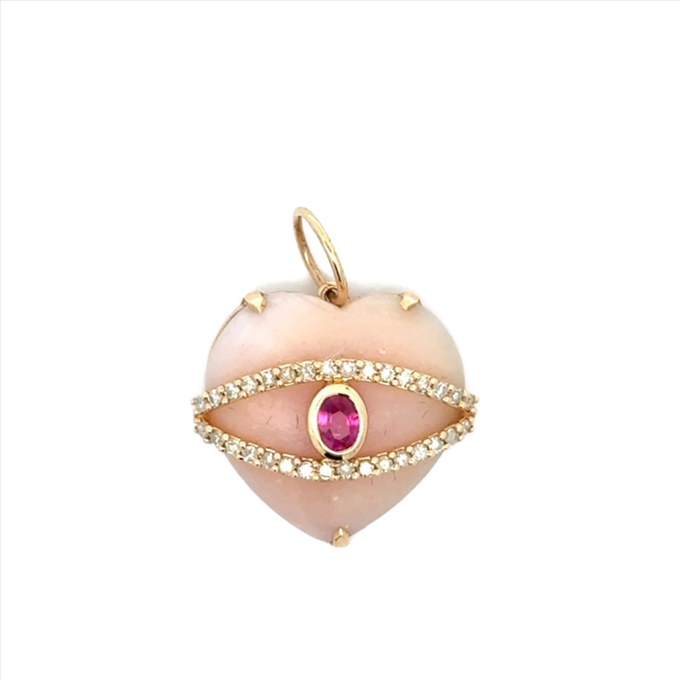 Pink Opal, Pink Sapphire and Diamonds Evil Eye Heart Charm