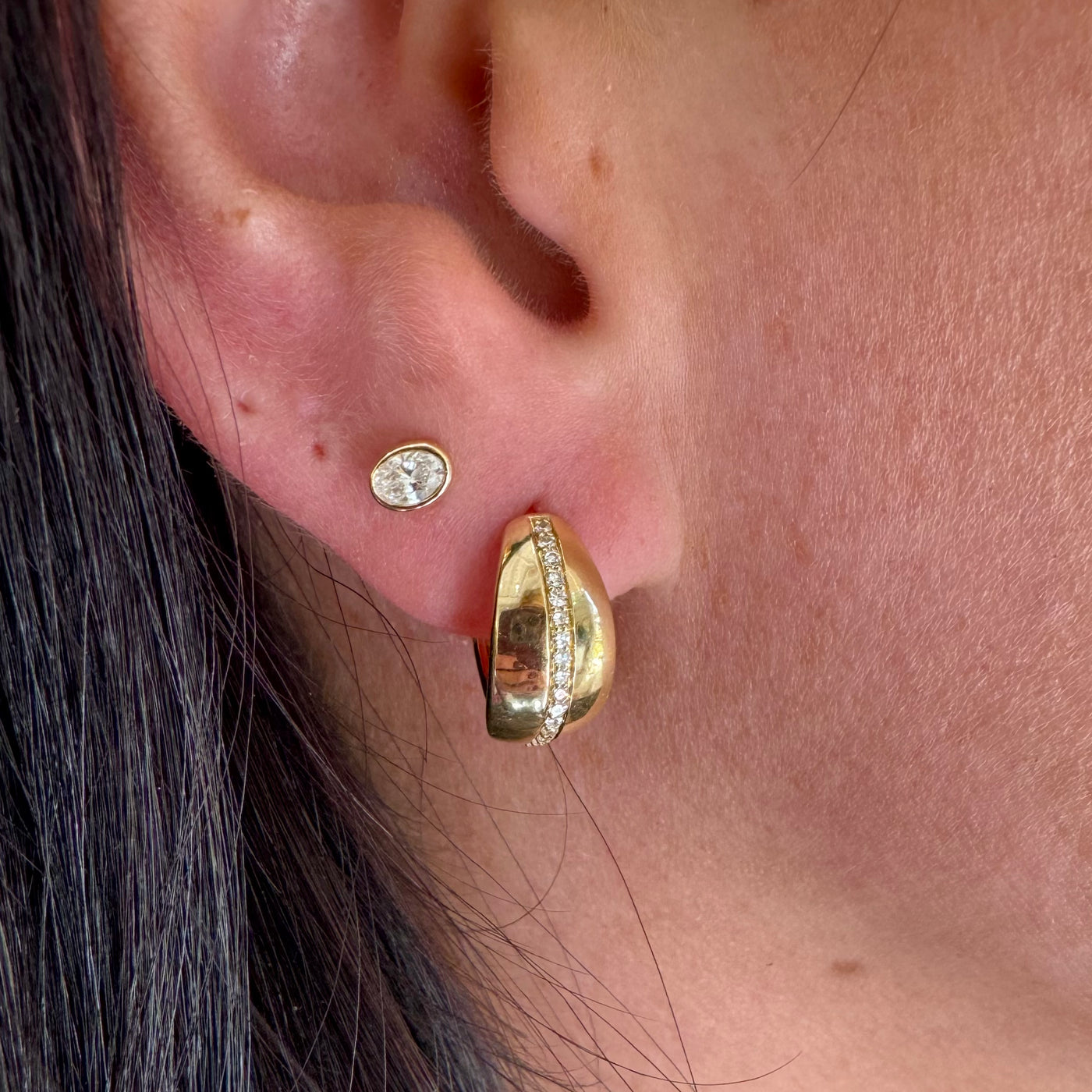 Diamond Row Teardrop Huggies