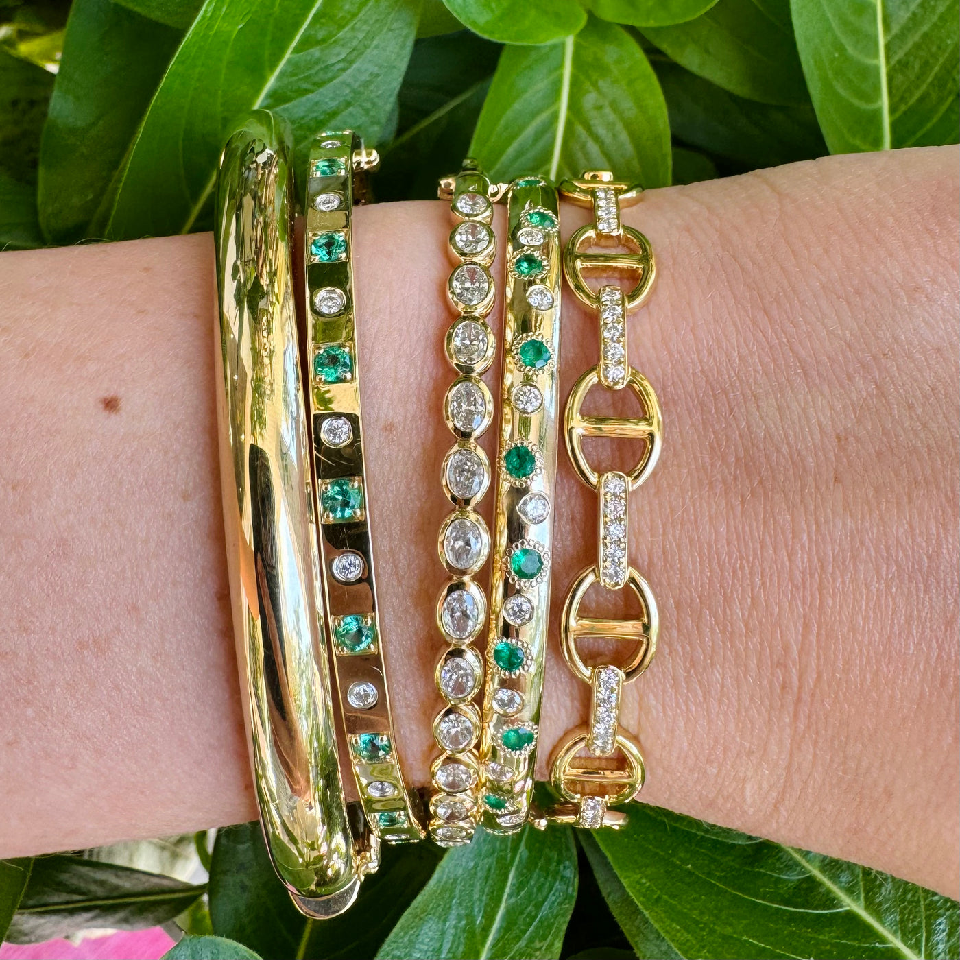 Emerald & Diamond Burst Bangle