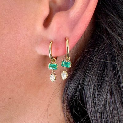 Emerald & Diamond Drop Huggies