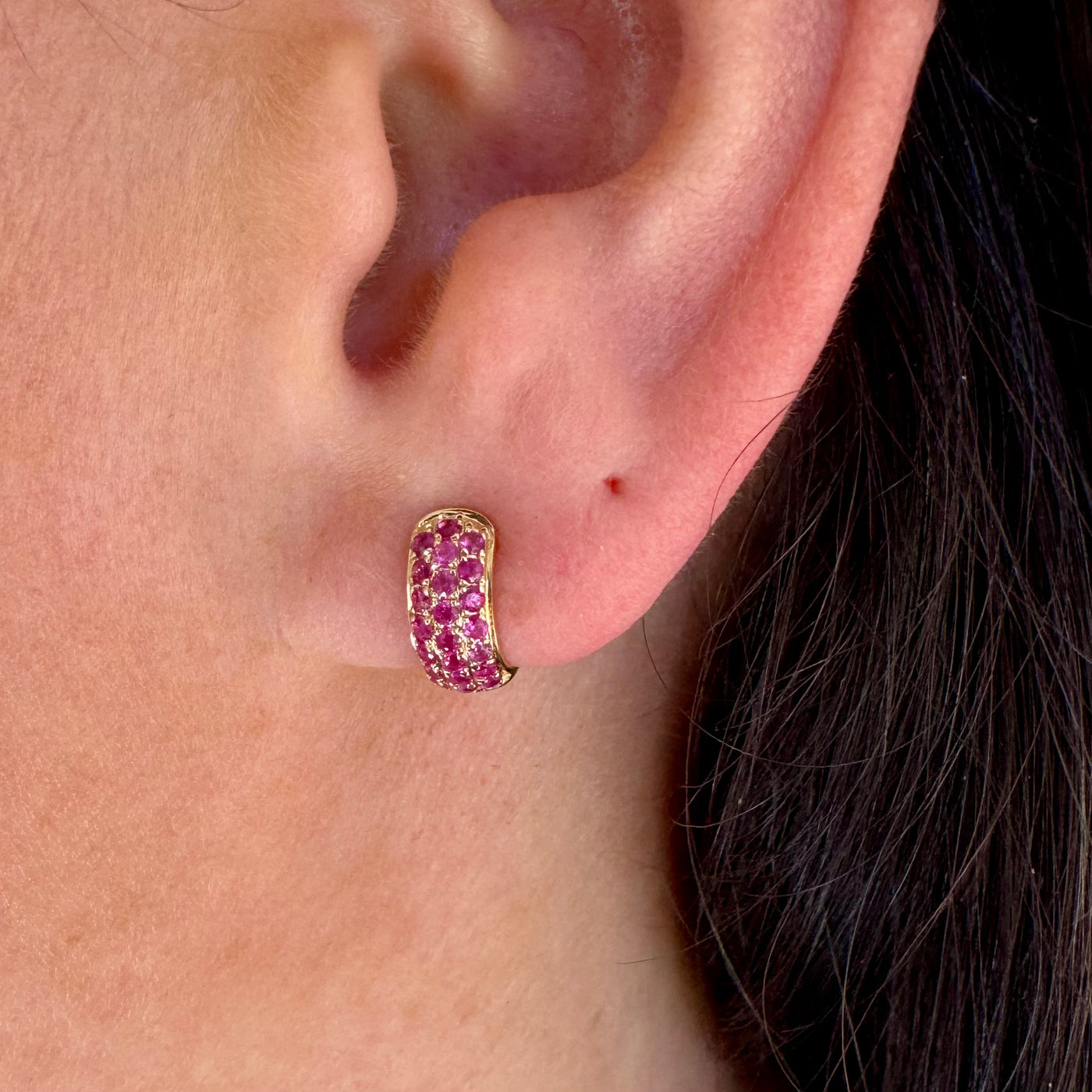 Thick Pink Sapphire Huggies