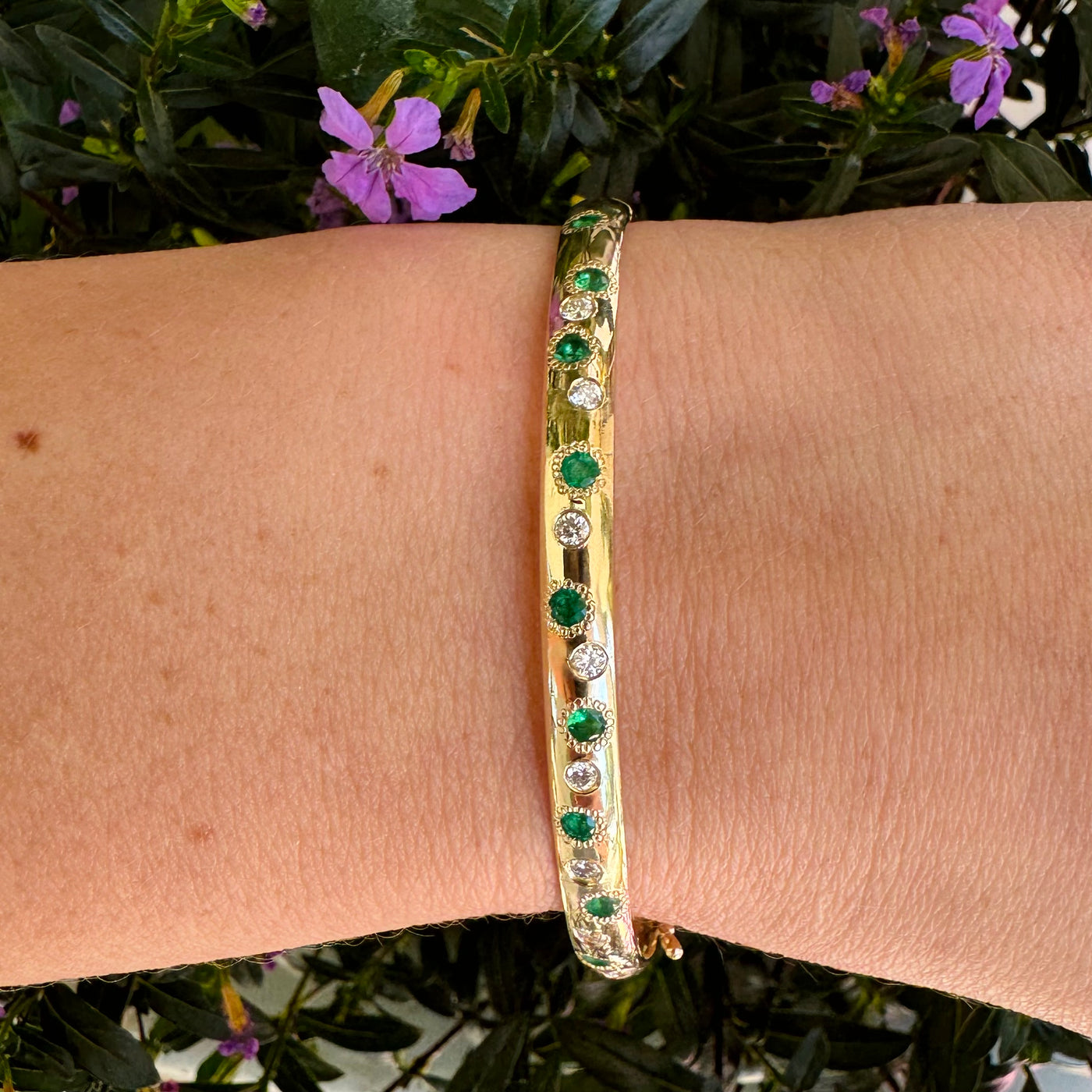 Emerald & Diamond Burst Bangle