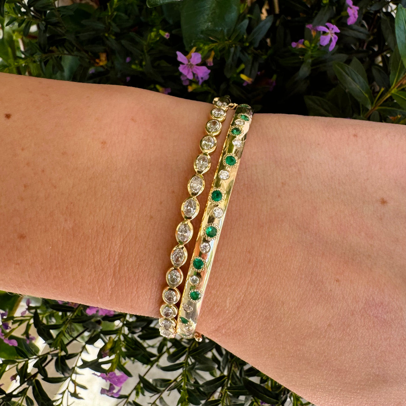 Emerald & Diamond Burst Bangle