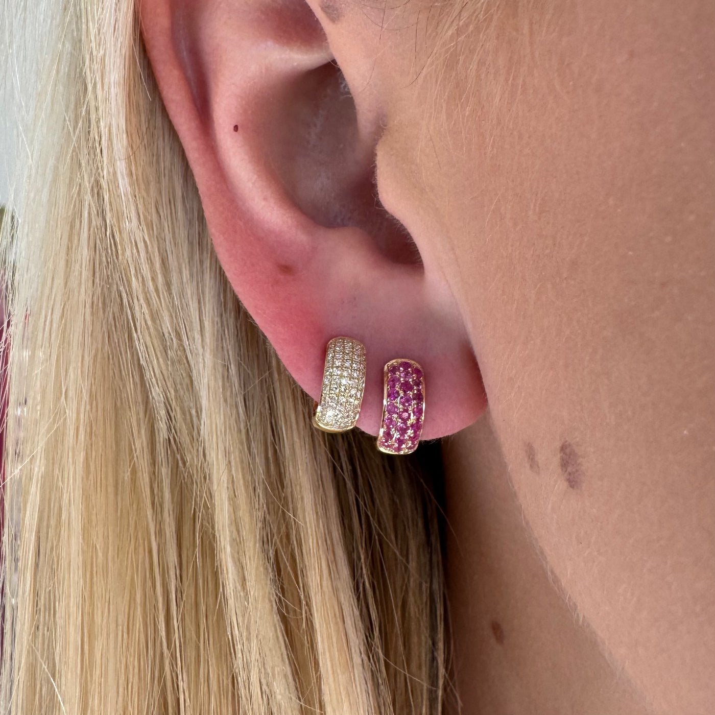 Thick Pink Sapphire Huggies