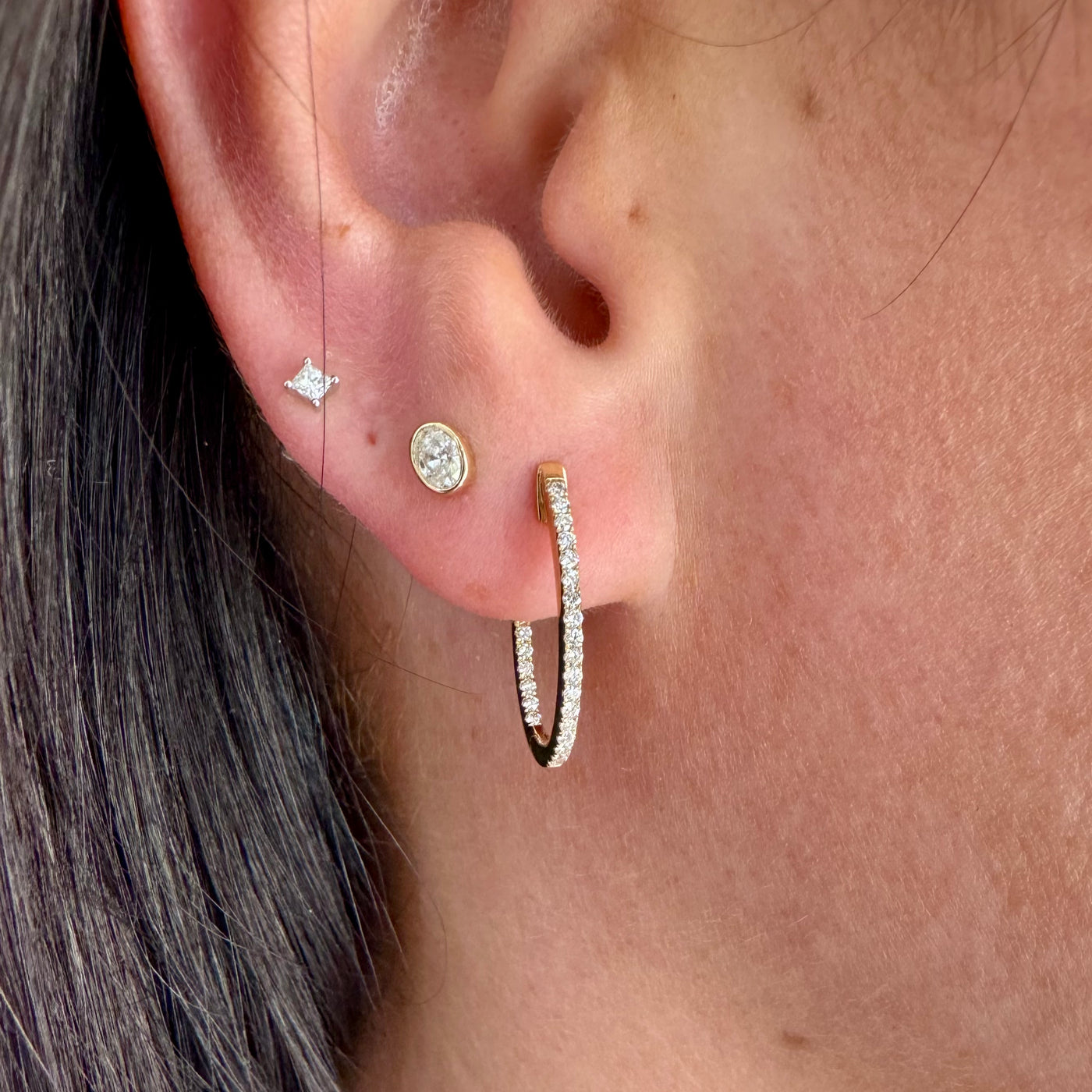 Inside Out Diamond Oval Hoops