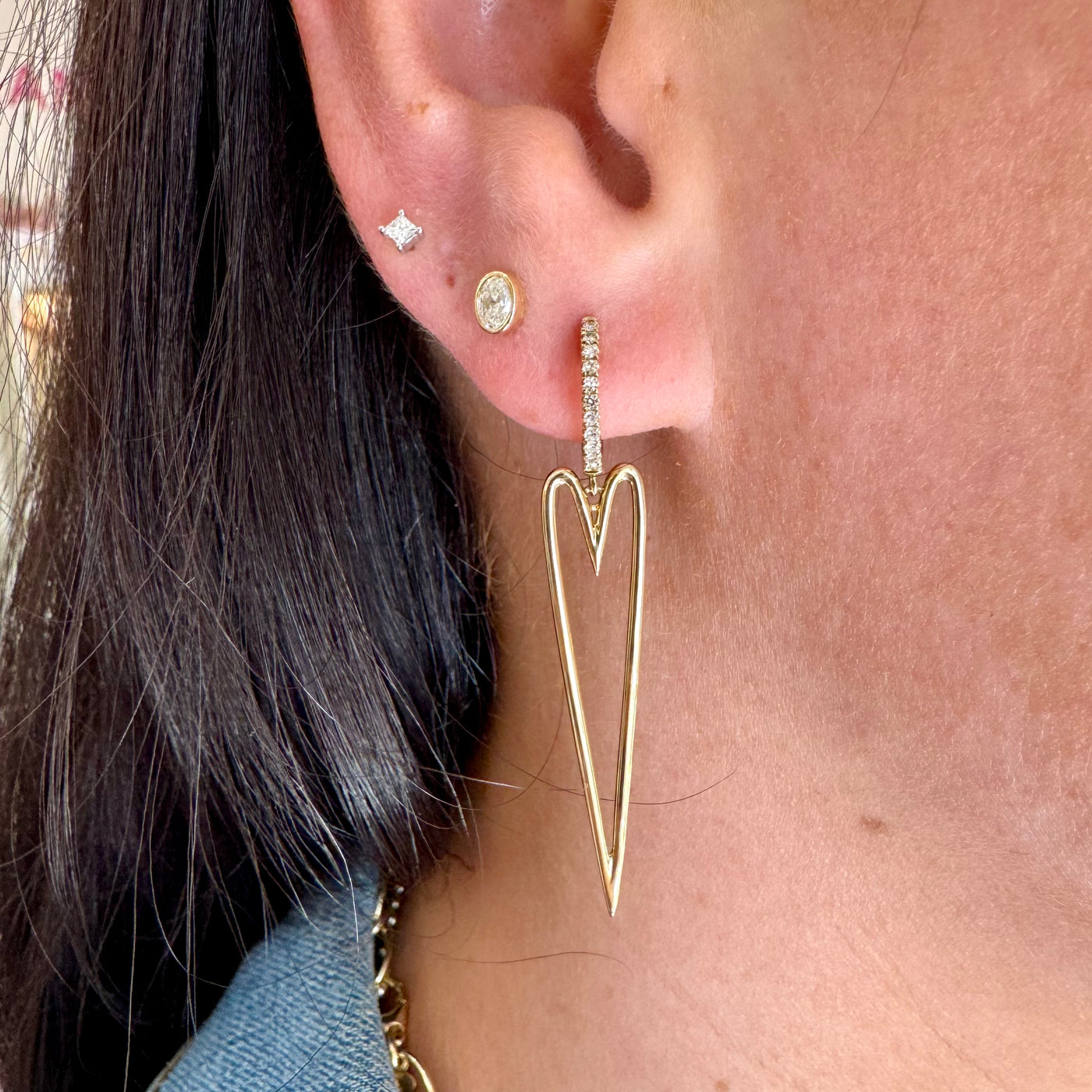 Pave Huggies with Elongated Heart Drop