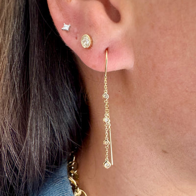 Mini Diamond Bezel Threader Earrrings