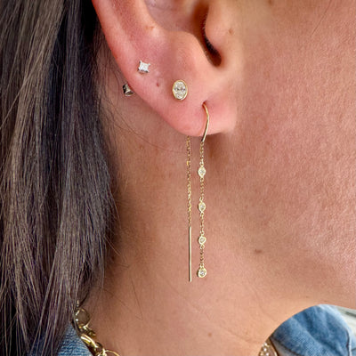 Mini Diamond Bezel Threader Earrrings