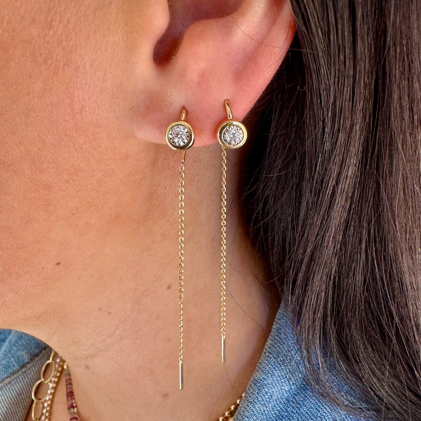 Large Diamond Bezel Threader Earrings