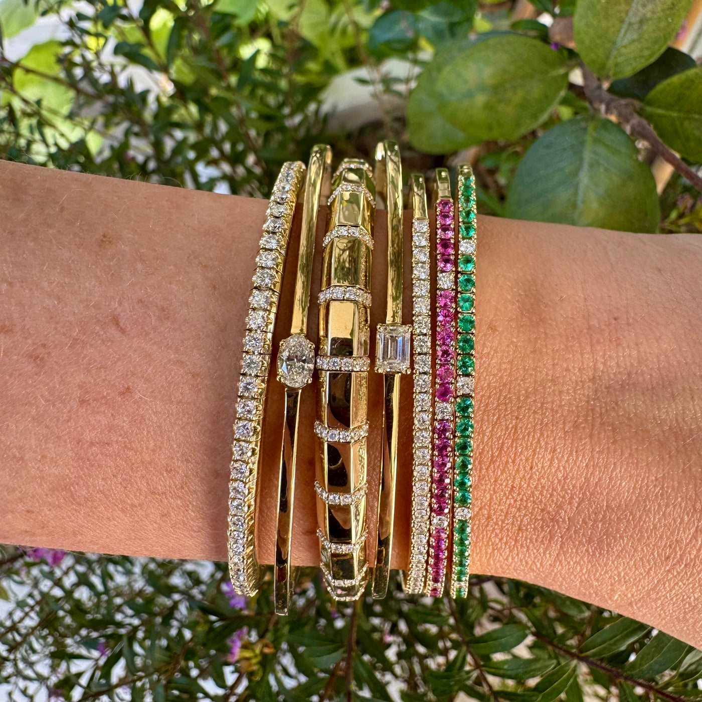 Emerald Diamond Solitaire Bangle