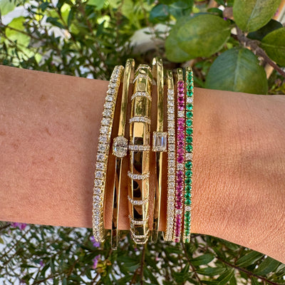 Emerald Diamond Solitaire Bangle