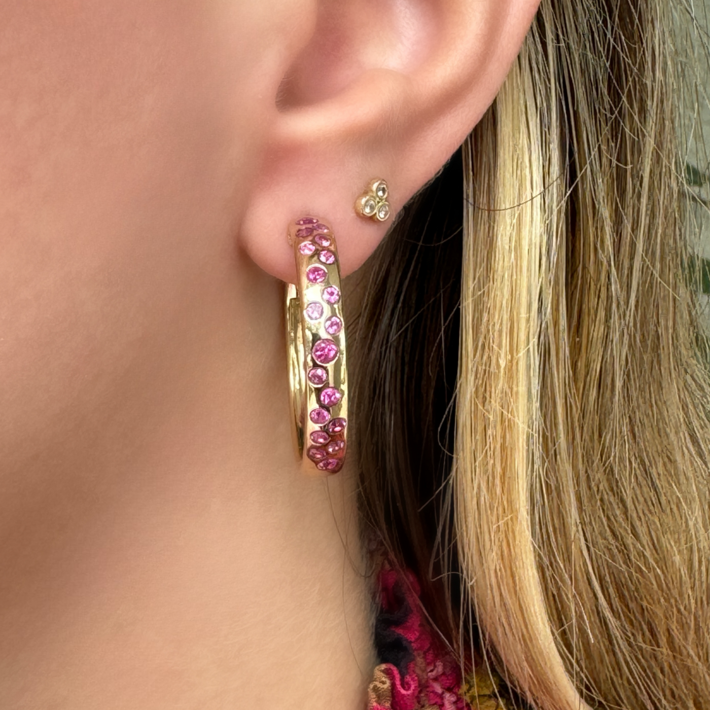 Scatter Pink Sapphire Hoops
