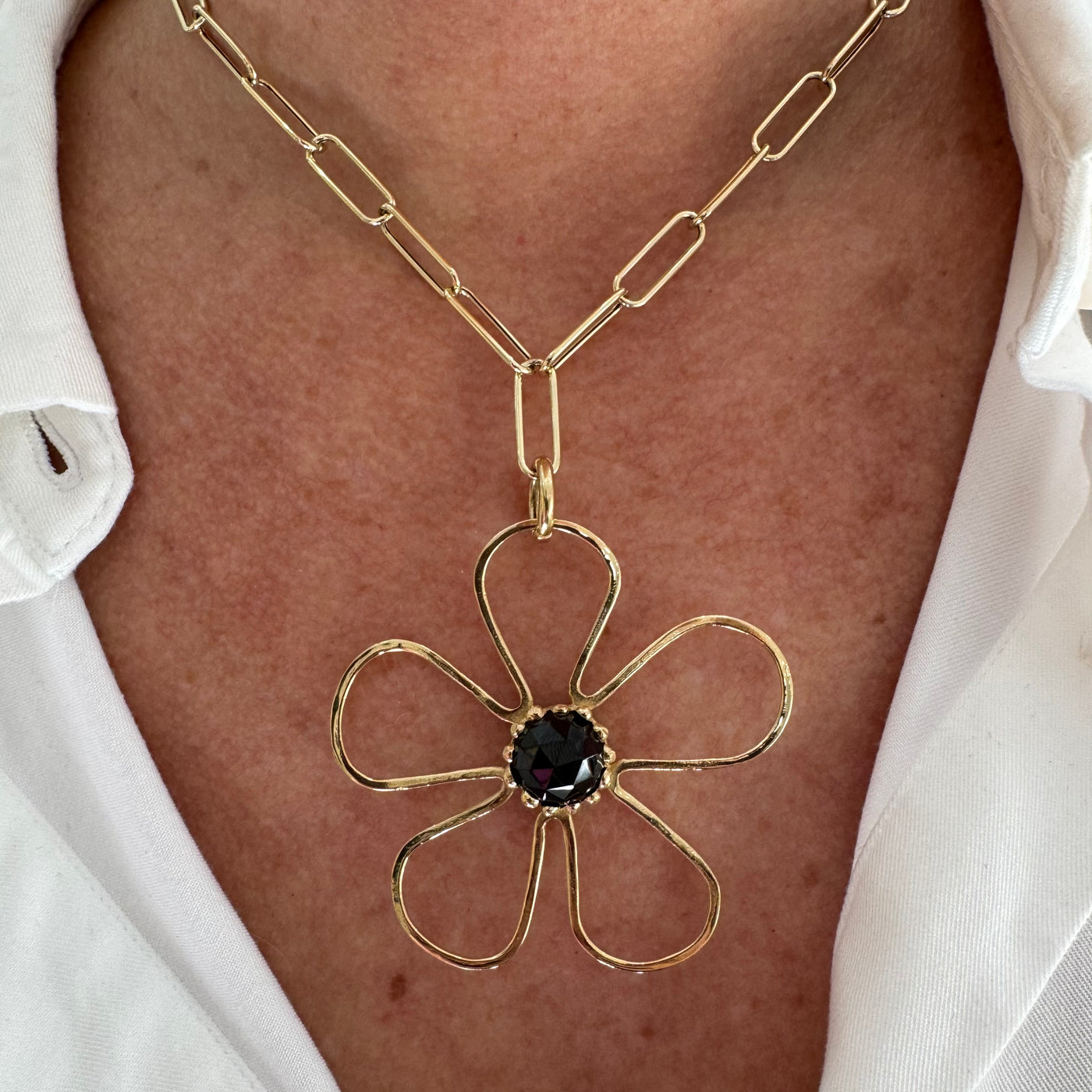 Sunflower Pendant/ Black Spinel