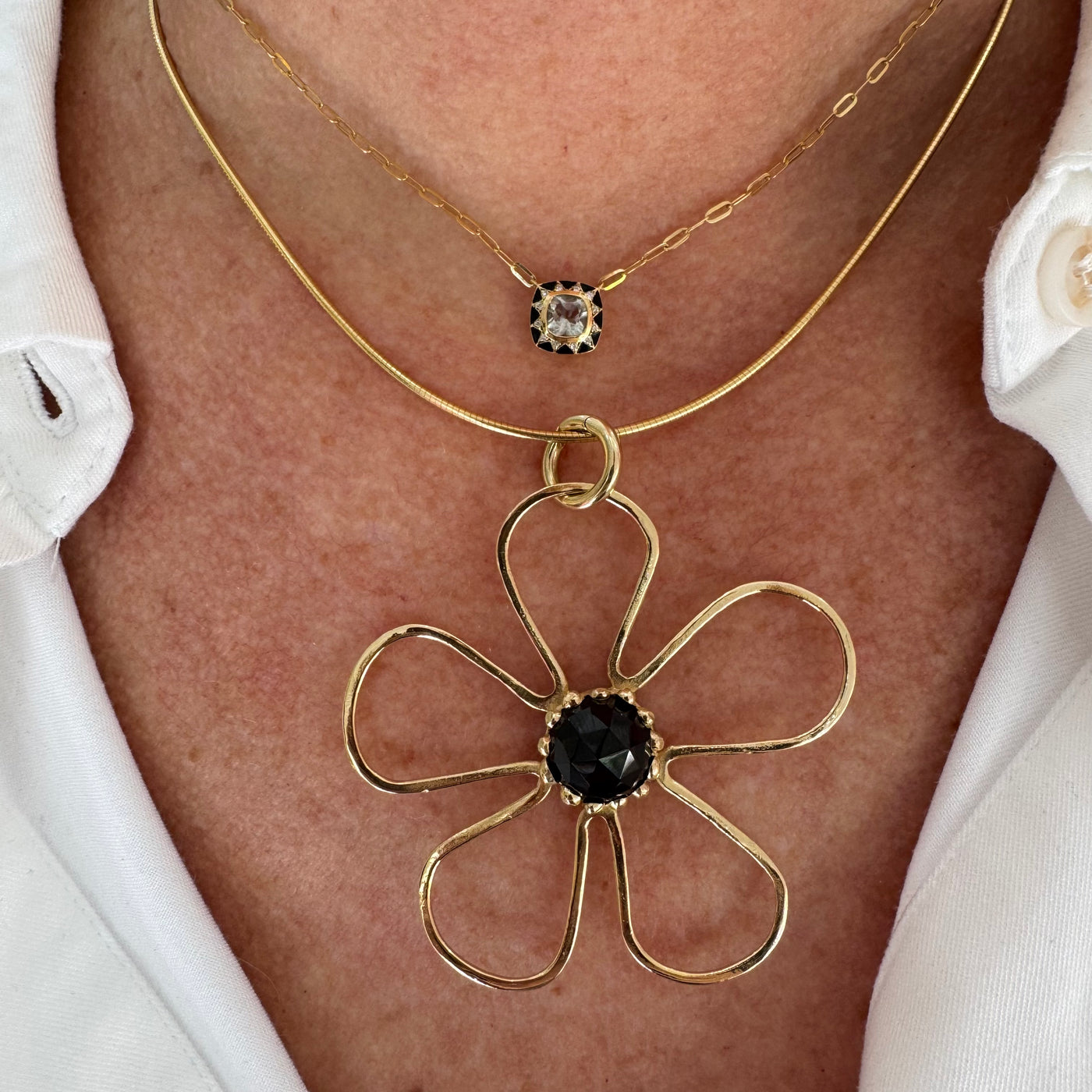 Sunflower Pendant/ Black Spinel