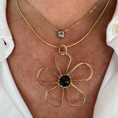 Sunflower Pendant/ Black Spinel