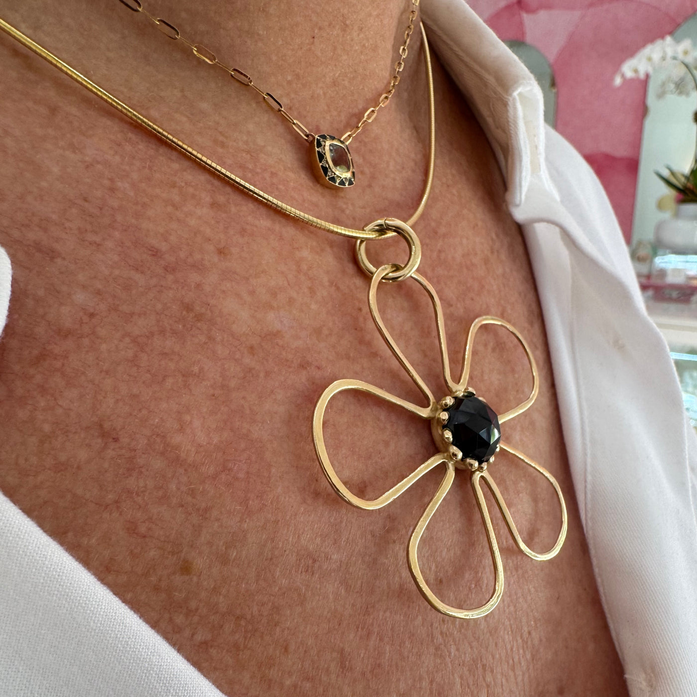 Sunflower Pendant/ Black Spinel