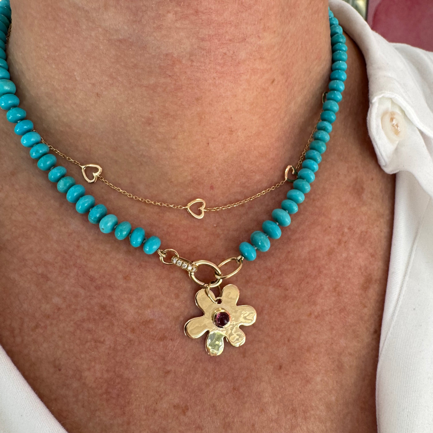 Mini Bezel Pink Tourmaline Daisy Charm