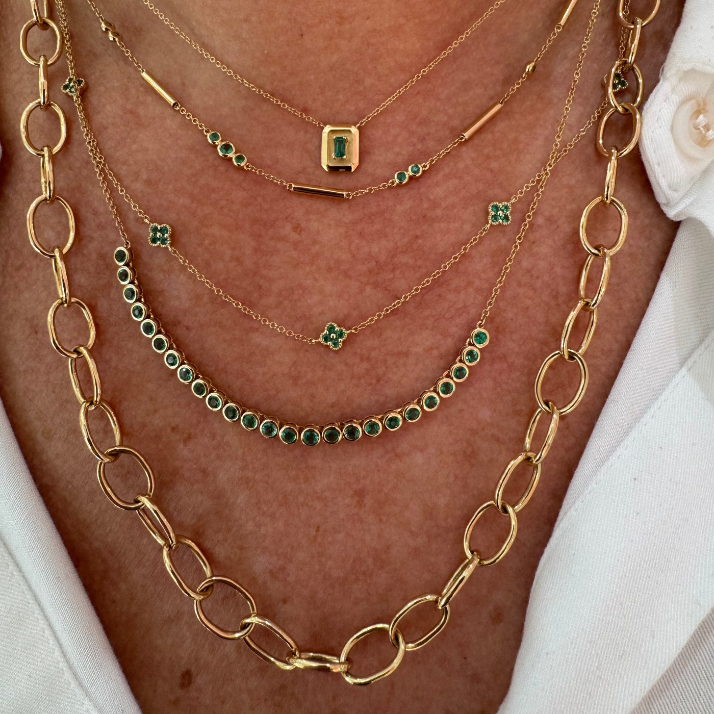 Emerald and Gold Segment Bar Necklace