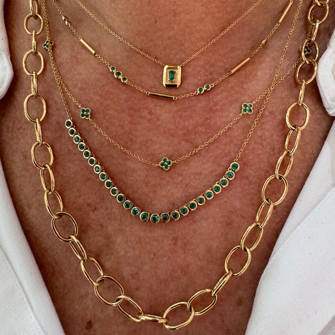 Emerald Bezel Half and Half Necklace