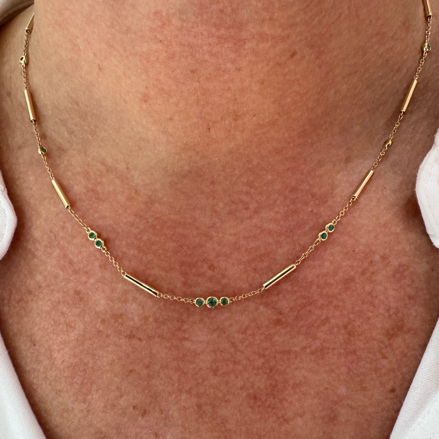 Emerald and Gold Segment Bar Necklace